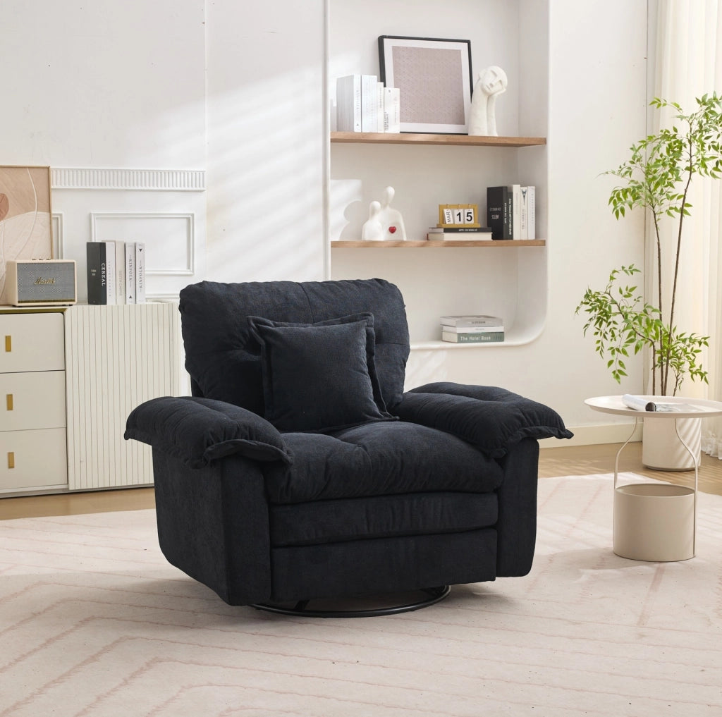 Poltrona Girevole 360° in Chenille Oversize con Cuscino di Supporto per Soggiorno e Camera da Letto