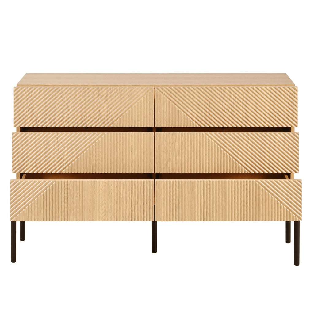 Credenza moderna con sei cassetti; 115;5 cm; struttura geometrica; MDF; color naturale