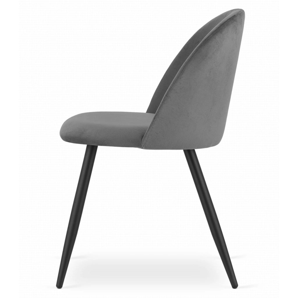 Set di 4 sedie Bello in velluto grigio scuro con gambe nere
