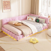 Letto da Giorno 140x200 cm in velluto con LED; USB-C Rosa