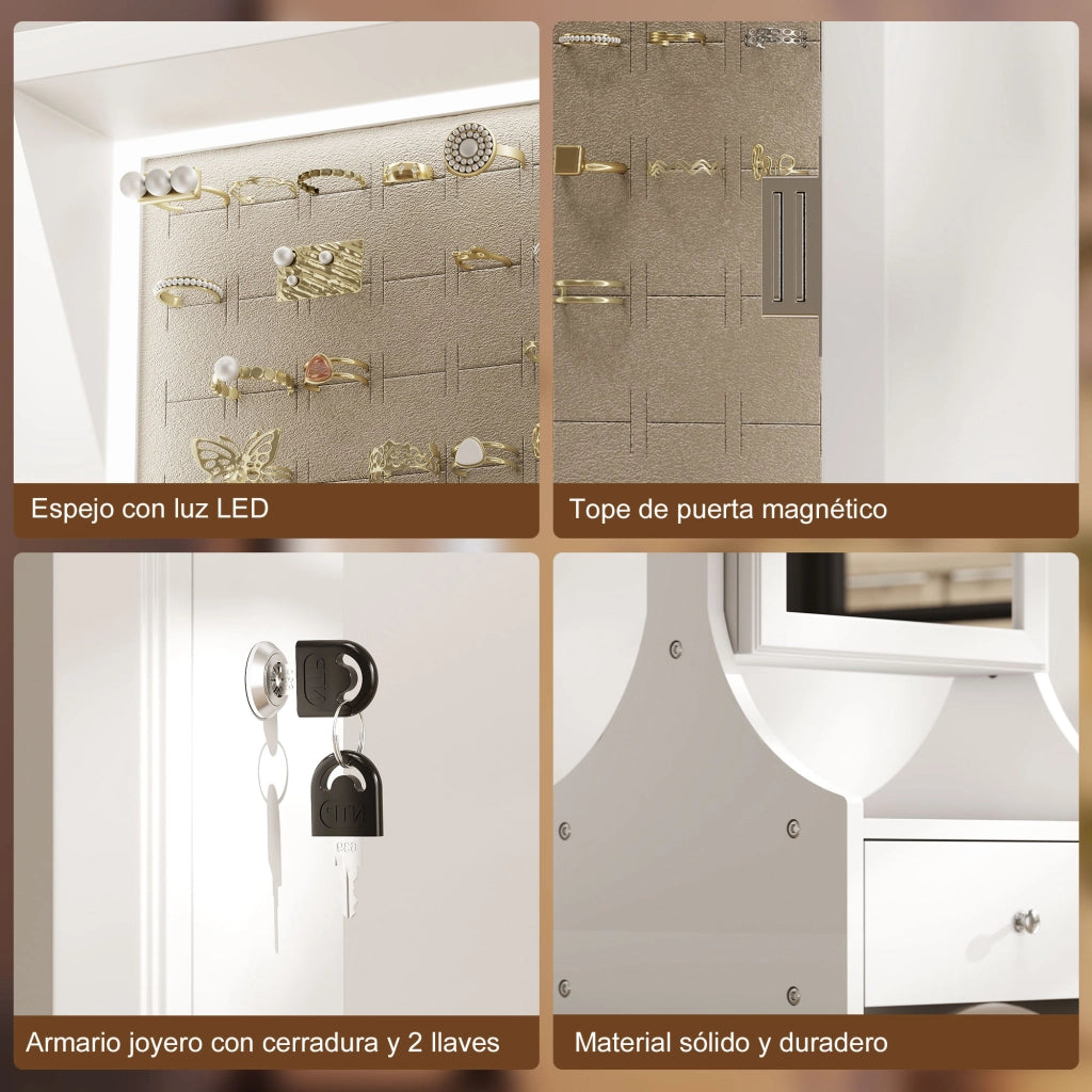 Specchiera portagioie LED con cassetti ¨C Xylo ¨C Bianco richiudibile angolo regolabile