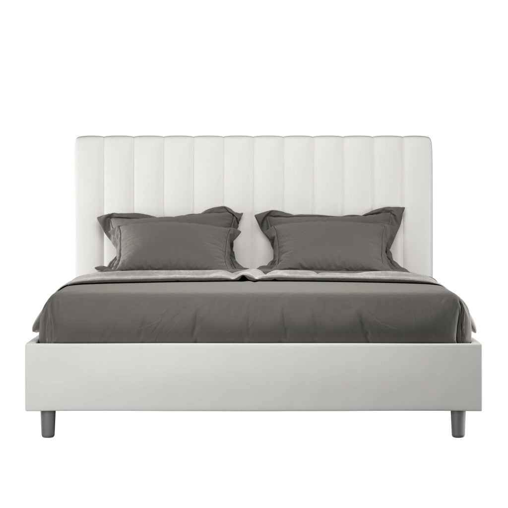 Letto Matrimoniale Francese 140x190 cm con Rete e Contenitore Agueda Bianco