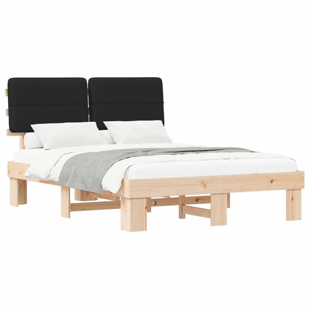 Letto con Testiera Rivestita Nero 135 x 190 cm Pino massello 877431