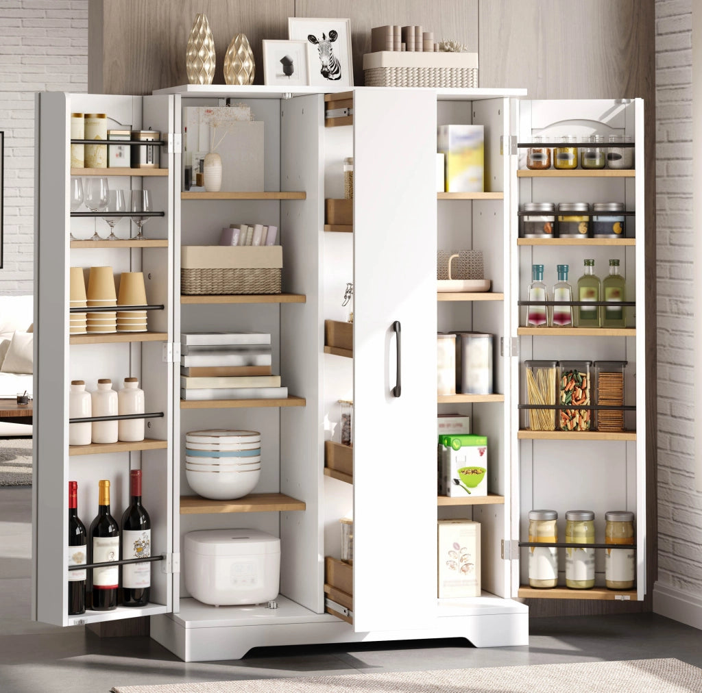 Armadio da cucina bianco in MDF con ripiani e cassetto estraibile