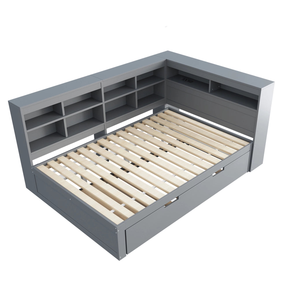 Letto matrimoniale 140x200 cm con letto estraibile 90x190 cm e presa USB grigio