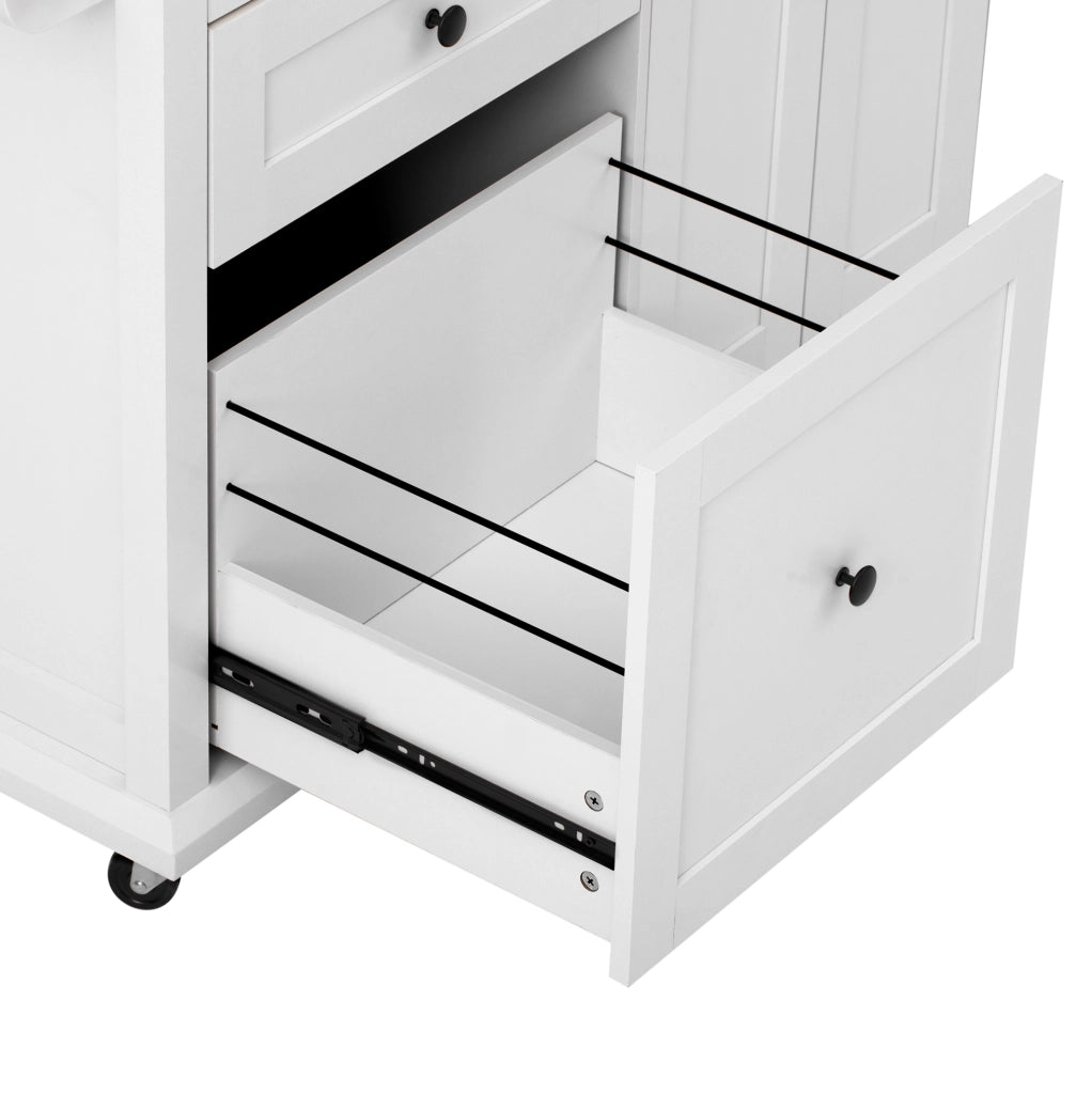 Isola cucina con ruote 107 x 45-70 x 90,5 cm bianco e legno, piano estensibile