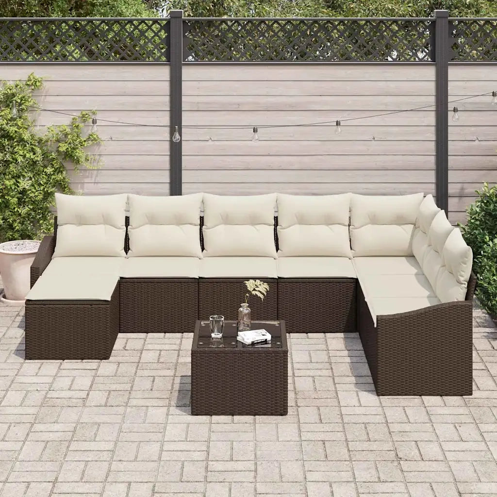 Set Divano da Giardino 8 pcs Marrone e Crema polyrattan