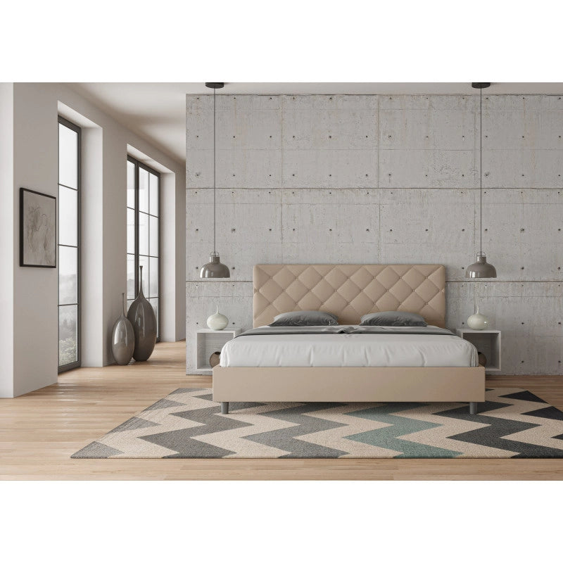 Letto imbottito Matrimoniale 190x200 cm Priya - Similpelle,Tortora,Contenitore