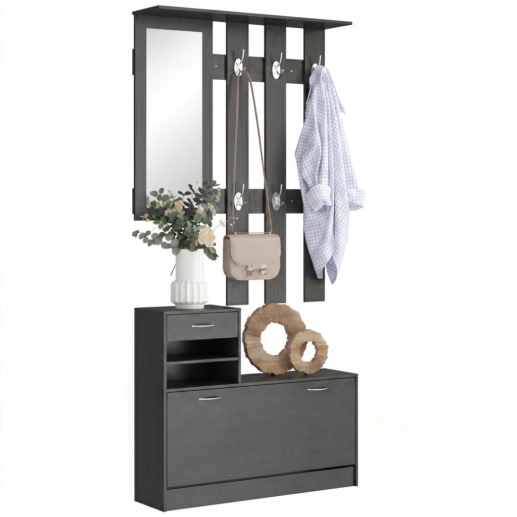 Set Ingresso con Specchio e Appendiabiti ¨C Zephmum ¨C 2 Pezzi Nero