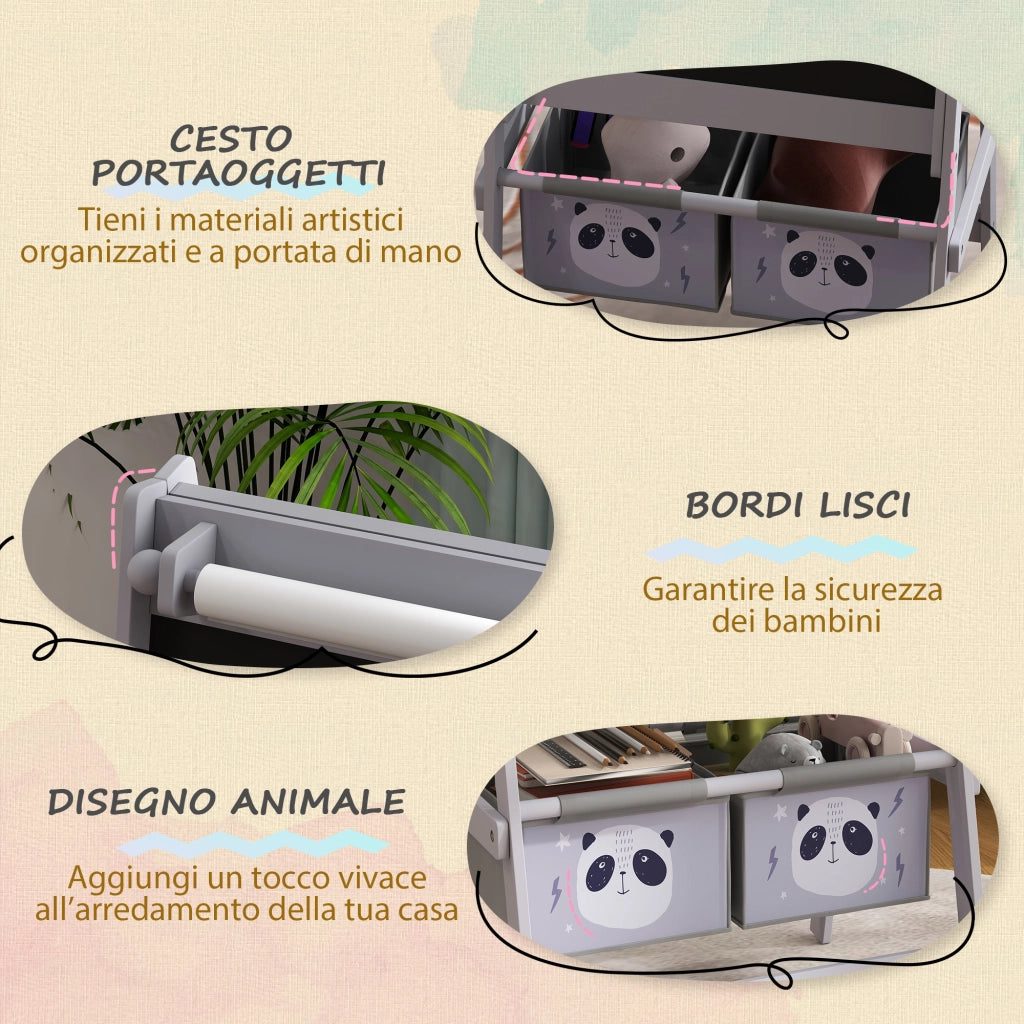 Lavagna Cavalletto 3 in 1 per Bambini ¨C Xylo ¨C Grigio con 2 Contenitori 54x46.5x93cm