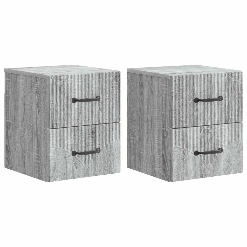 Set di 2 Comodini | Armadio da Notte | Mobiletto da notte a muro Grigio Sonoma 34,5 x 33 x 40 cm