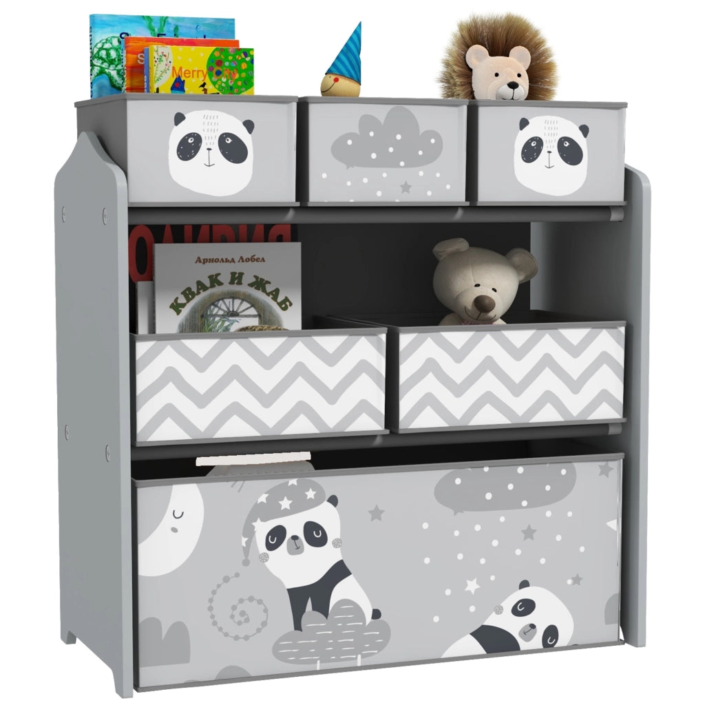 Scaffale Portagiochi per Bambini con 6 Contenitori Rimovibili in Tessuto, 63x30x66 cm, Grigio