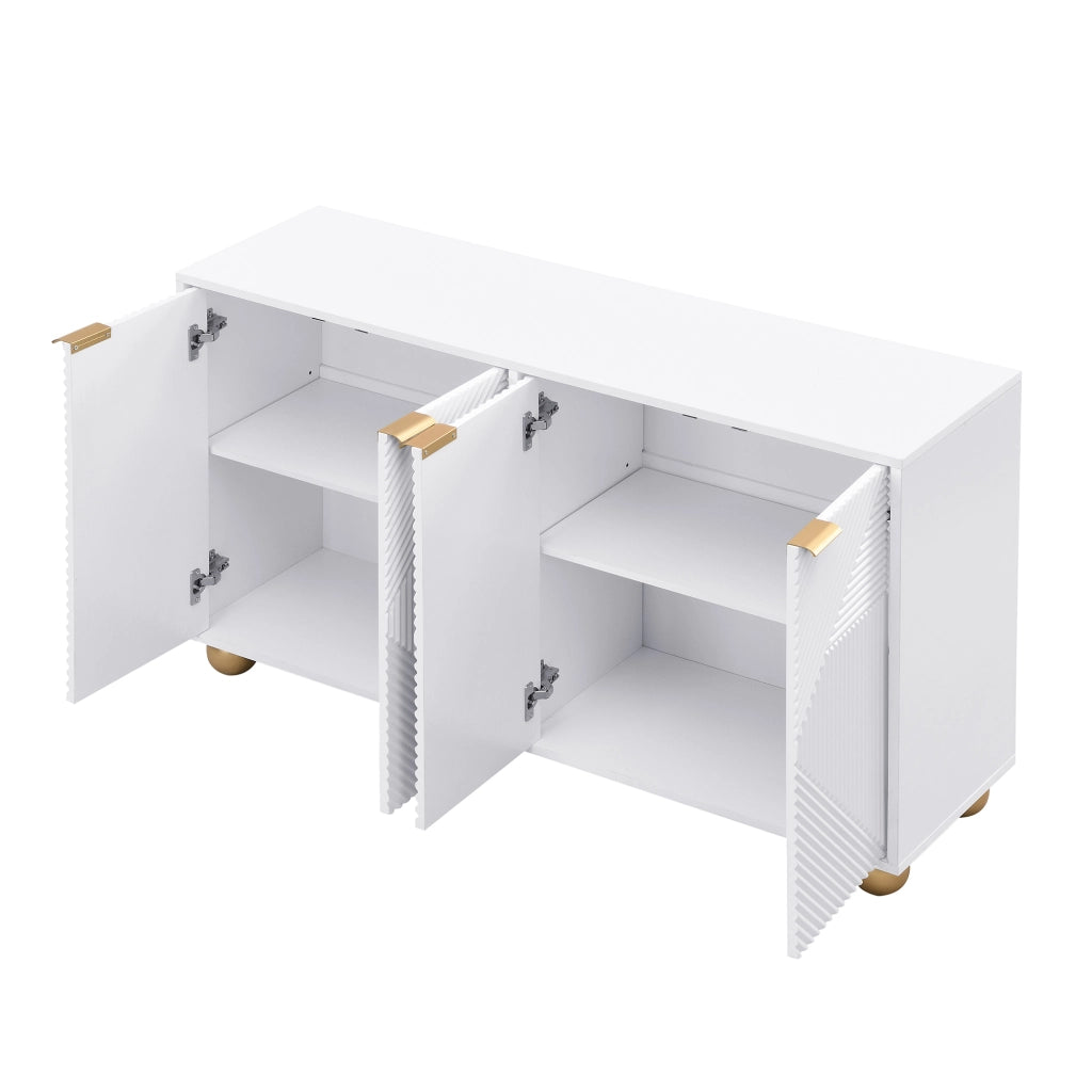 Credenza bianca a quattro ante 120 x 35 x 71;5 cm in MDF con gambe sferiche