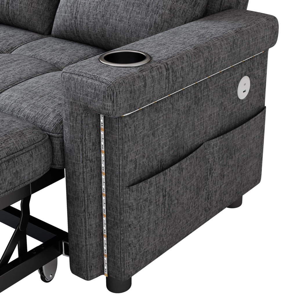 DIVANO LETTO 2 Posti 145 x 141,5 cm Chenille Grigio LED USB Type-C