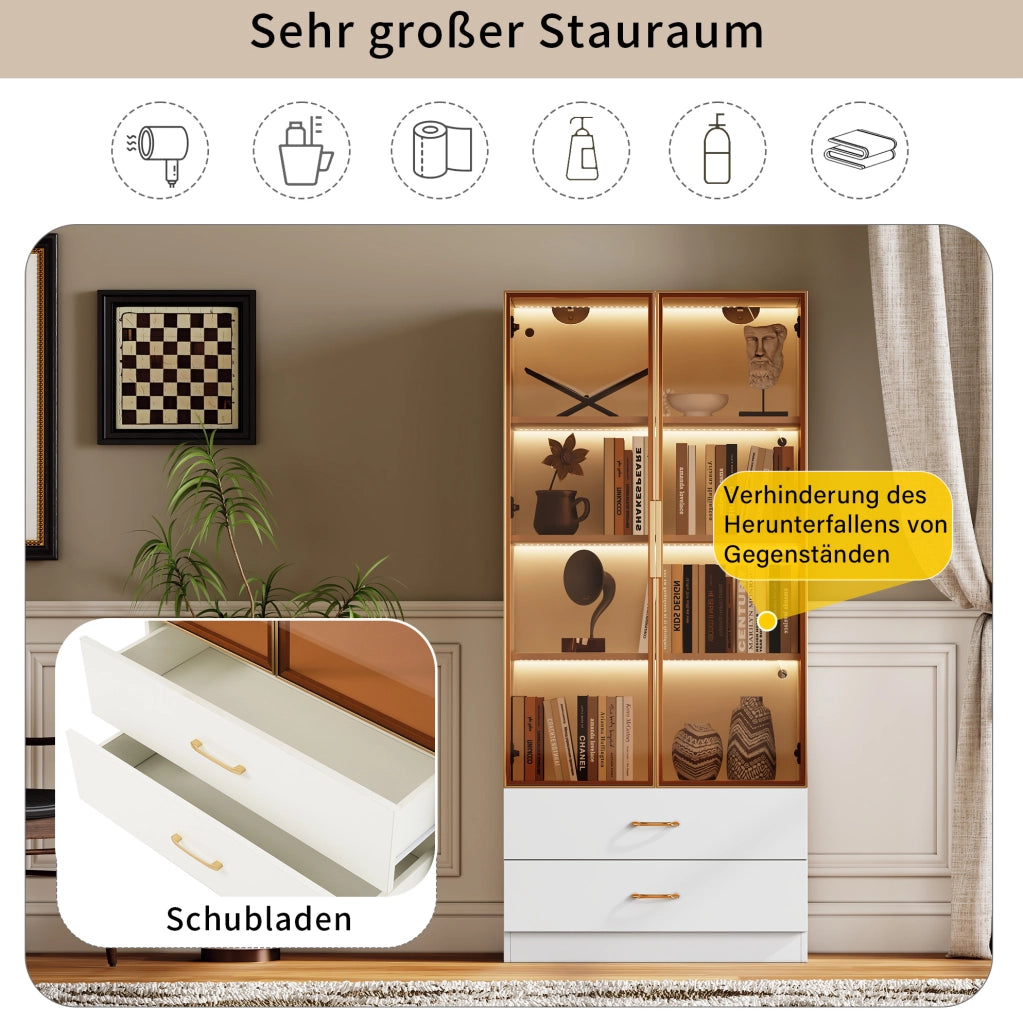 Mobile bagno alto bianco con ante in vetro e cassetti