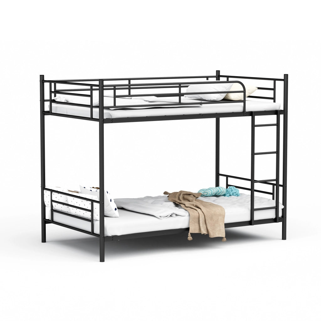 Letto a castello 90×190 cm con scala antiscivolo e barriera di sicurezza; senza materasso; acciaio; nero