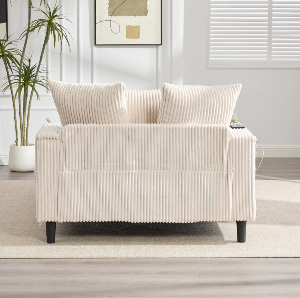 Chaiselongue multifunzione in velluto a coste con ampia zona letto, portabicchieri laterali e illuminazione LED