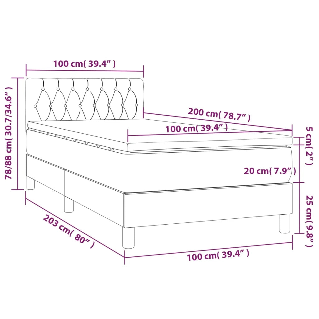 Letto singolo | Letto per adulti | Letto a Molle Materasso e LED Grigio Chiaro 100x200 cm Tessuto