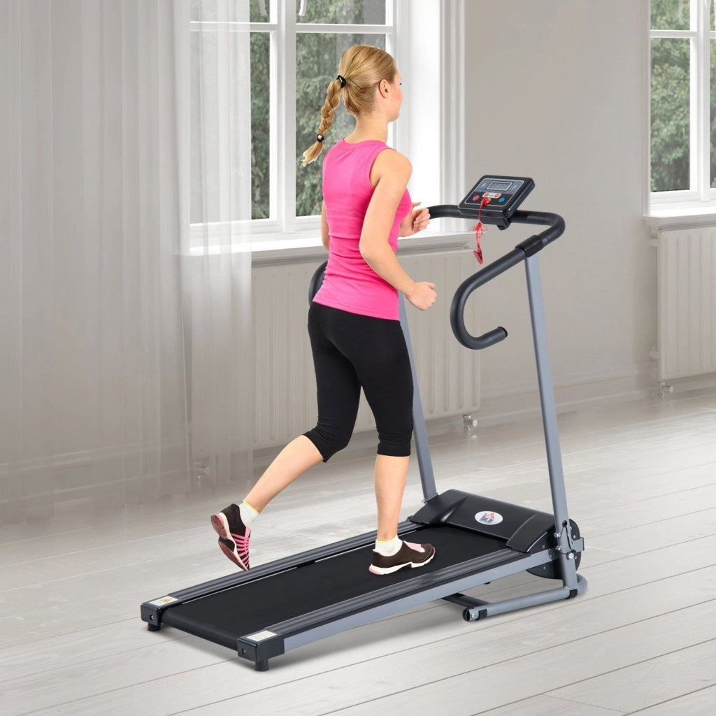 EasyComfort Tapis Roulant Pieghevole con Inclinazione, Tapis Roulant Elettrico Portatile con Schermo LCD, Velocità 1-10 km/h, Ruote, Impugnatura, per Home, Casa e Ufficio, Nero