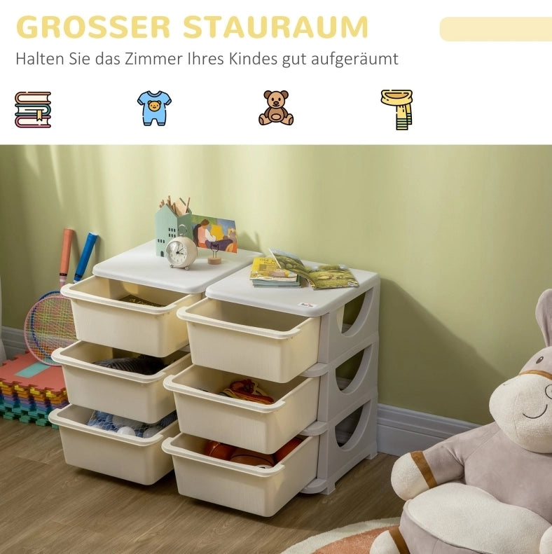 Mobile contenitore per bambini 75 x 37 x 56,5 cm in plastica bianco crema 6 cassetti