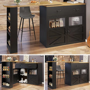 Tavolo bar allungabile nero con ripiano girevole a 360° e contenitore, 138-204x39x104 cm