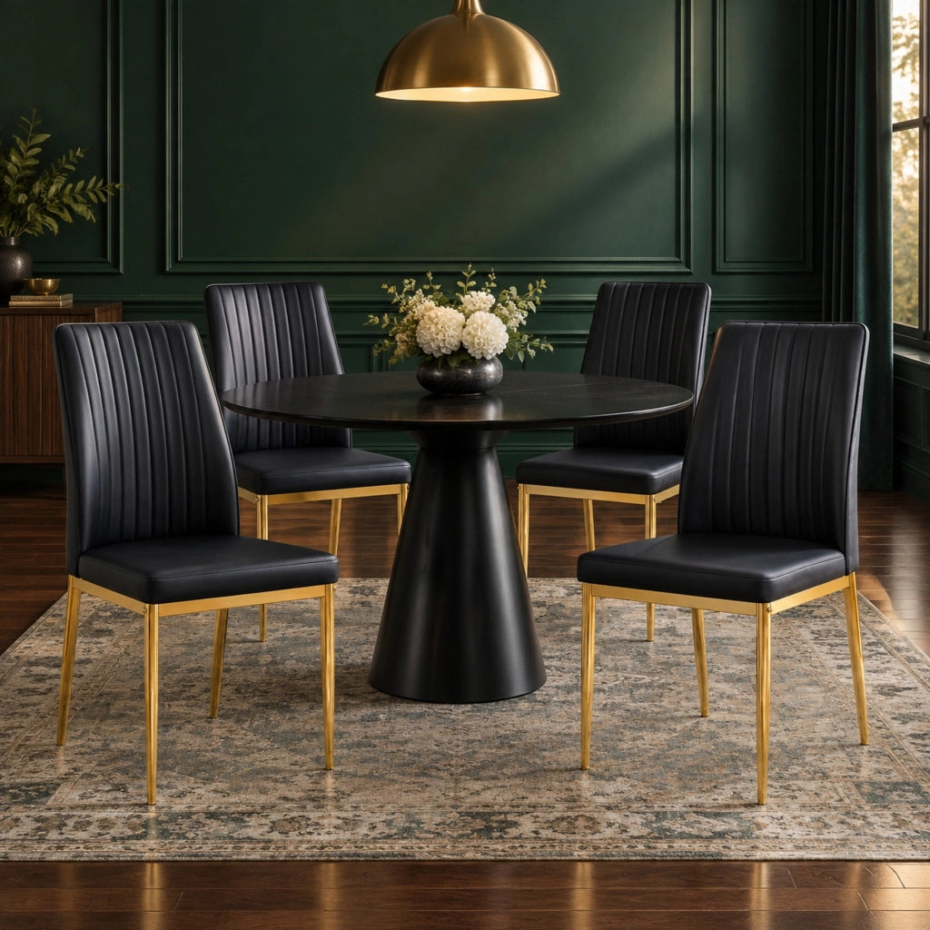 Set di 4 sedie da sala da pranzo 43 x 42,5 x 92,5 cm in similpelle nera e oro
