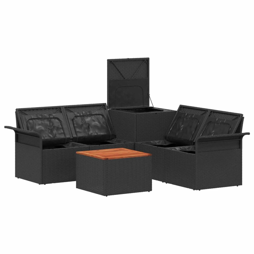 Set di divani 6 pz 4-Numero di posti Nero e Blu 3447075