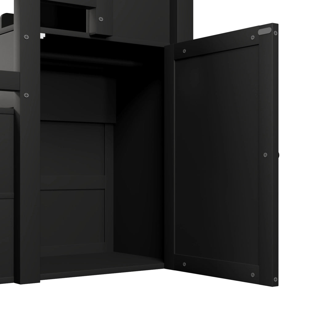 LETTO A SOPPALCO 90x200 cm Nero con Scala Contenitore e LED
