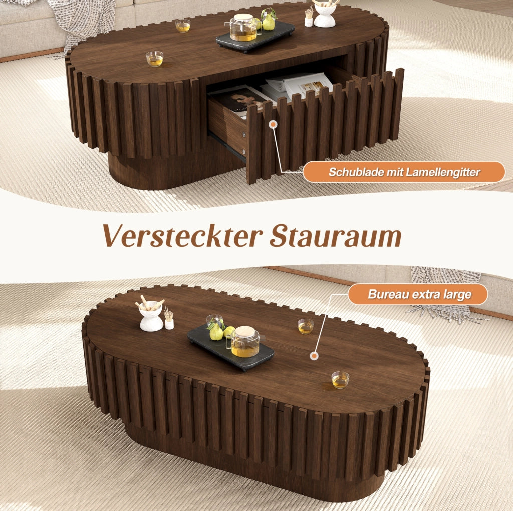 TAVOLINO Ovale 100x50x35,5 cm MDF Effetto Noce con Cassetto