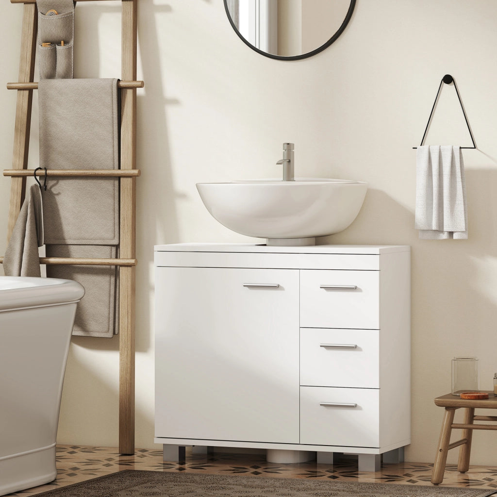 Mobile Sottolavabo Bagno con Armadietto, Ripiani e Cassetti, Bianco