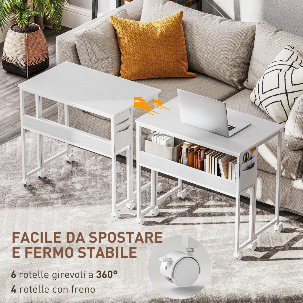 Scrivania Pieghevole Salvaspazio a Ribalta con Scaffale, Tasca e Ruote ¨C Zephmum ¨C Bianco
