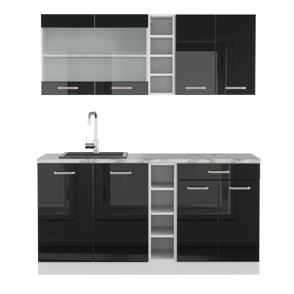 Vicco Cucina monoblocco Nero lucido/bianco 160 cm Senza piano di lavoro