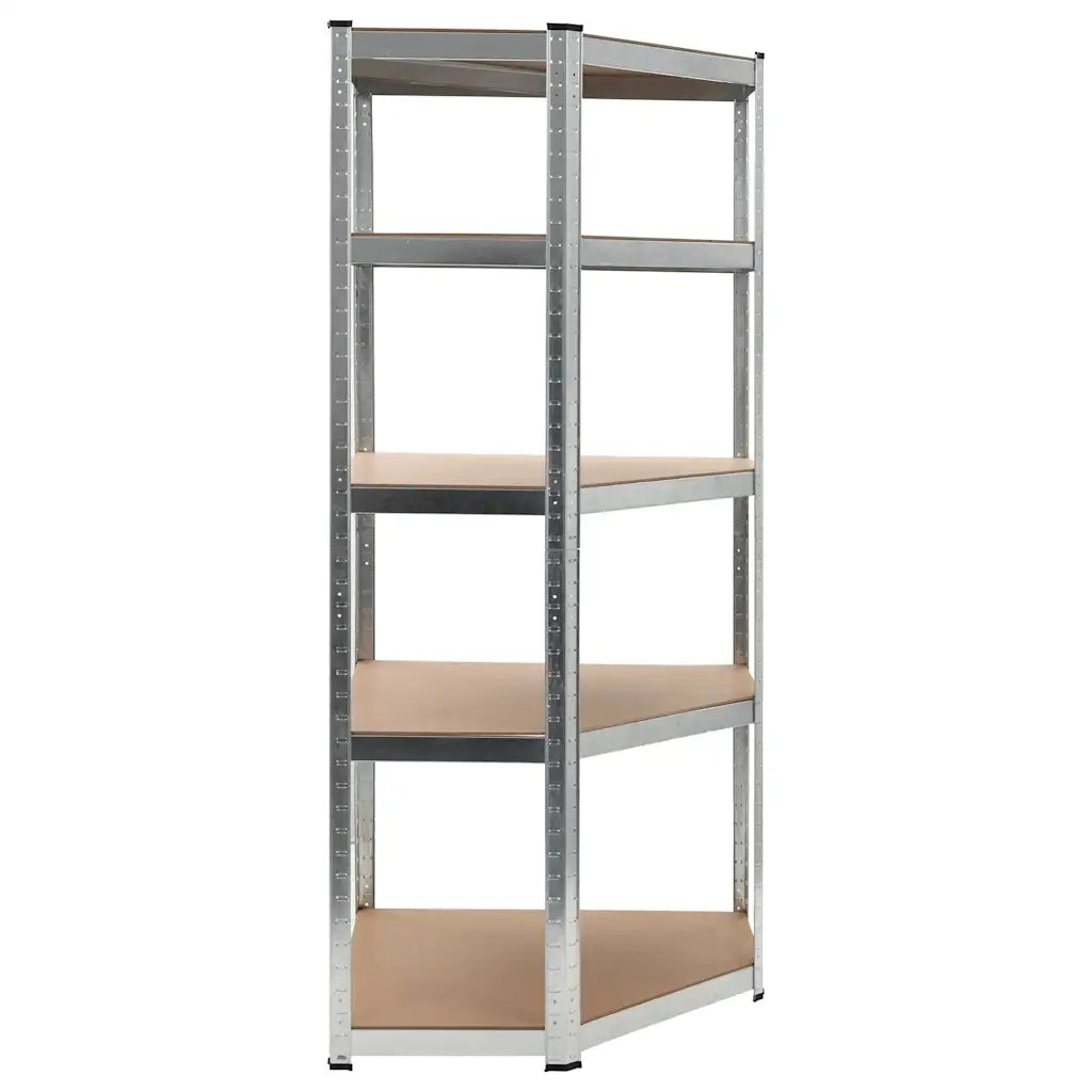 Scaffale Angolare 5 Ripiani Argento Acciaio e Legno Multistrato 144265