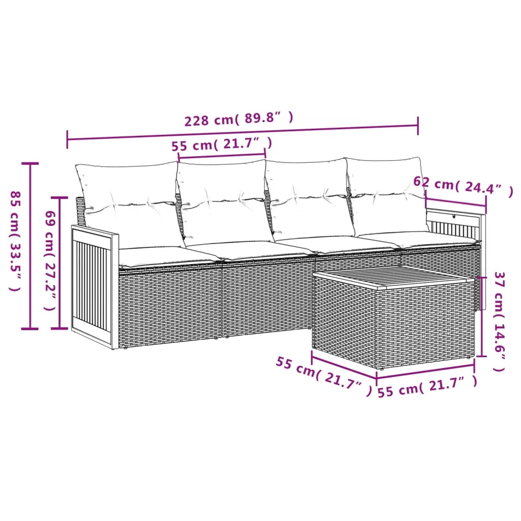 Set Divano da Giardino 5 pz con Cuscini Grigio in Polyrattan 3227460