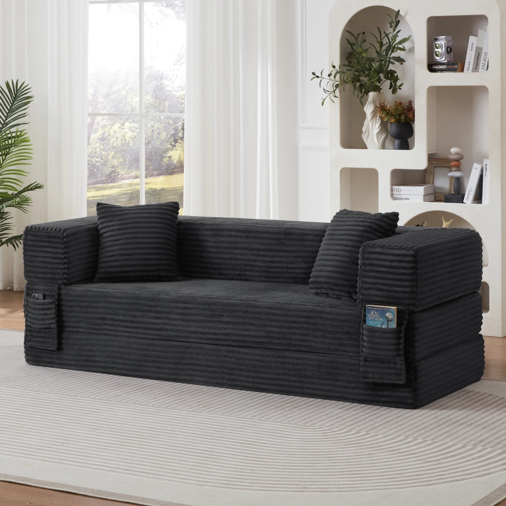 Divano letto trasformabile in schiuma ad alta densità; design quadrato classico; grigio scuro