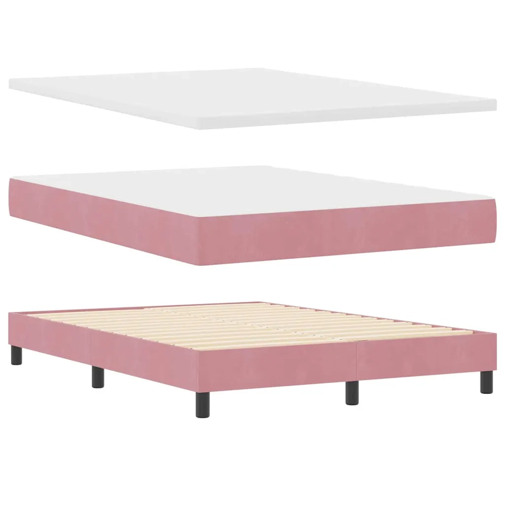 Letto a Sorgente LED con materasso Rosa 140 x 190 cm Velluto