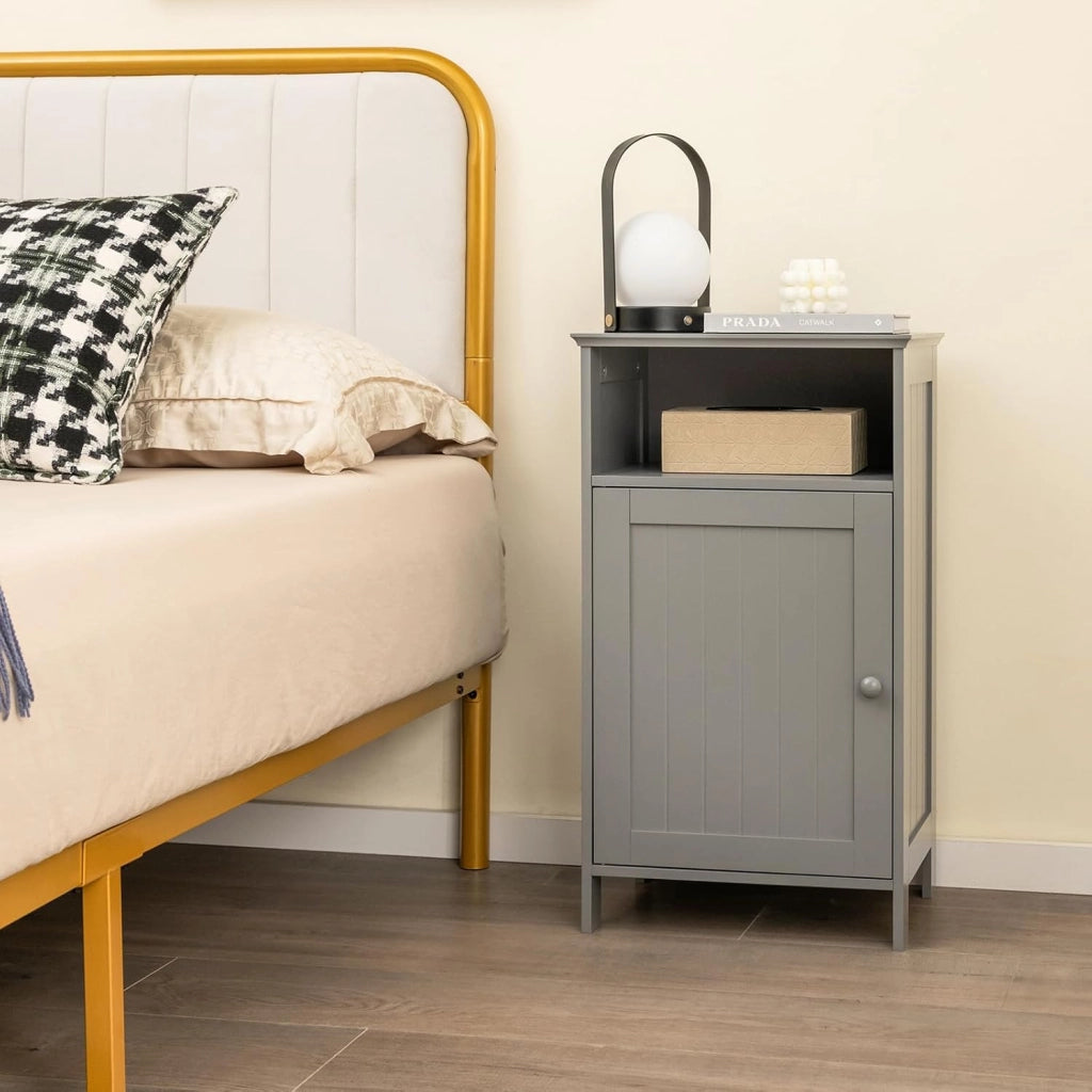 Armadio per Bagno, Mobile Multifunzionale con Anta Singola e Mensola Regolabile, Organizer Moderno di Legno, Tavolino per Casa Salone Camera da Letto Ufficio (Grigio)