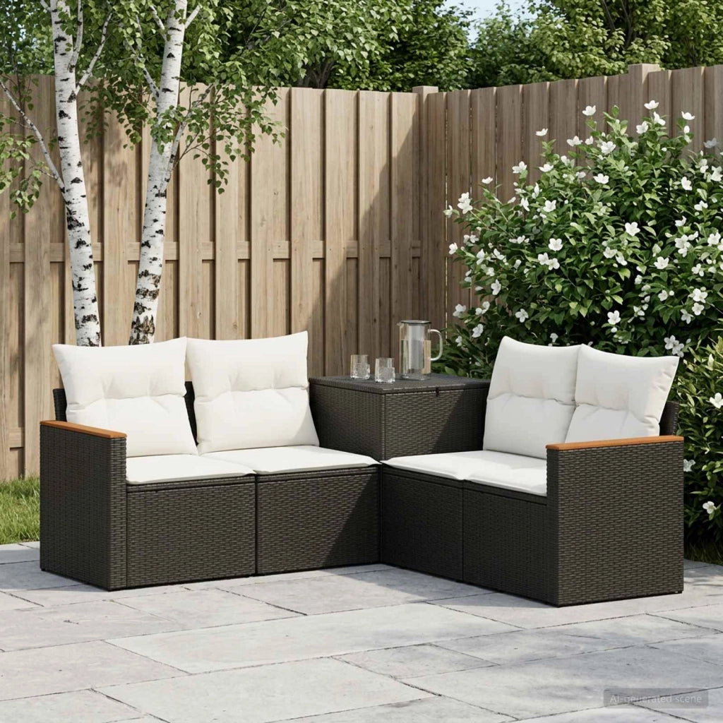Set di divani 5 pz Nero e Bianco Crema 3447932