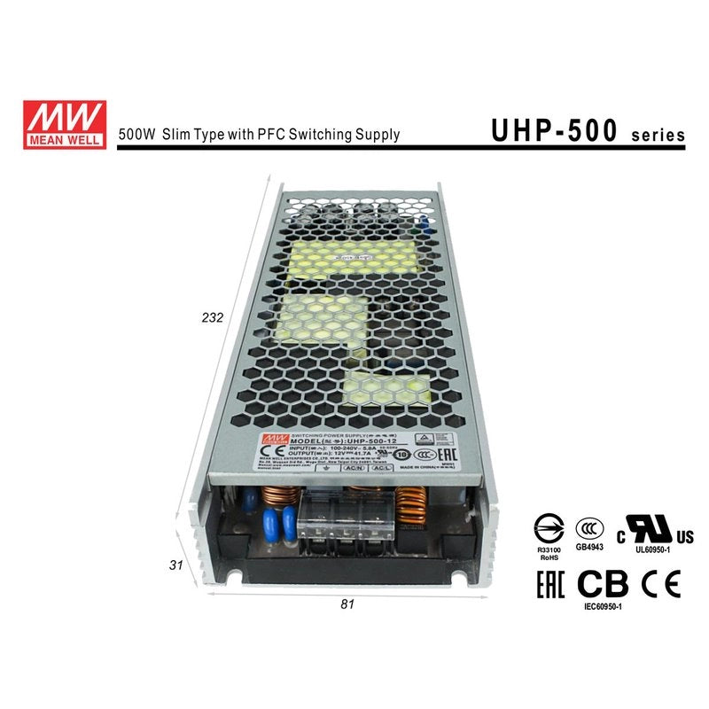 Alimentatore MW MEAN WELL CV 12V 500W 41,7A Senza Ventola UHP-500-12 Trasformatore Da AC 220V A DC 12V Per Luci Led Interno