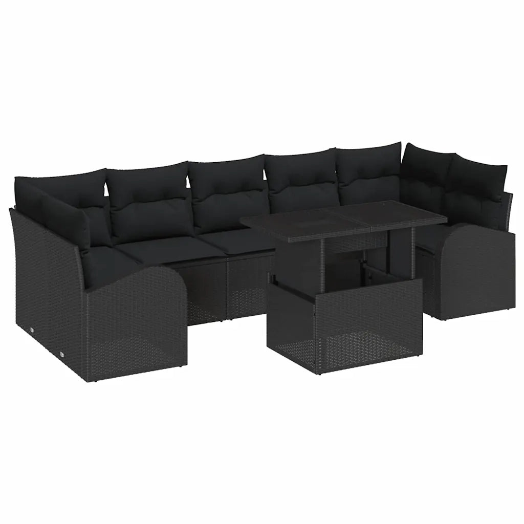 Set Divano da Giardino 8 pcs Nero Rattan in Polipropilene