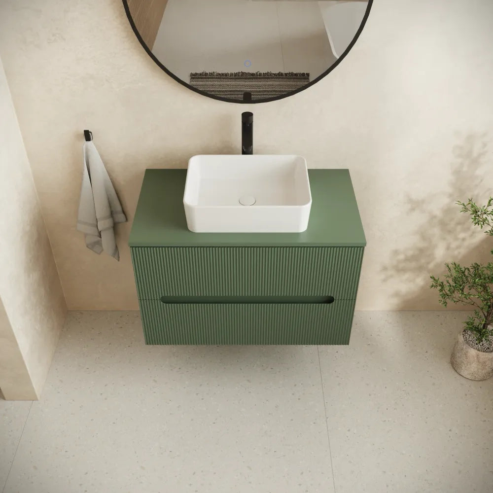 Mobile bagno sospeso 100cm due cassetti  verde foresta cannettato con top | Tigua
