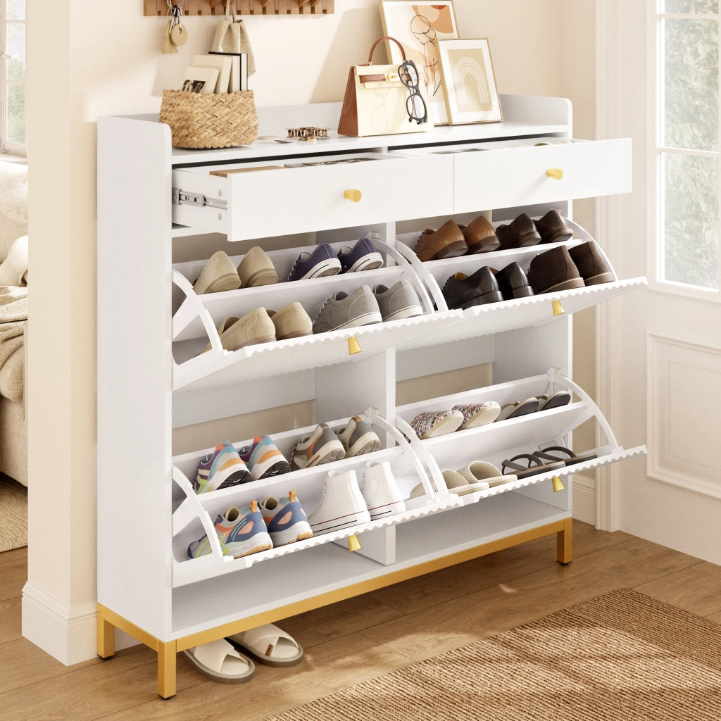 Scarpiera Slim con Ante e Cassetti ¨C Minimal ¨C Bianco, Metallo, 106,5x25x107 cm