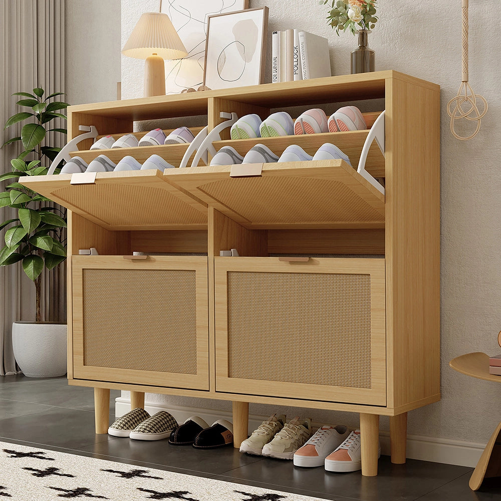 Scarpaio in rattan con 4 cassetti - Xylo - 100x25x90 cm - Stile rustico per corridoio, camera da letto