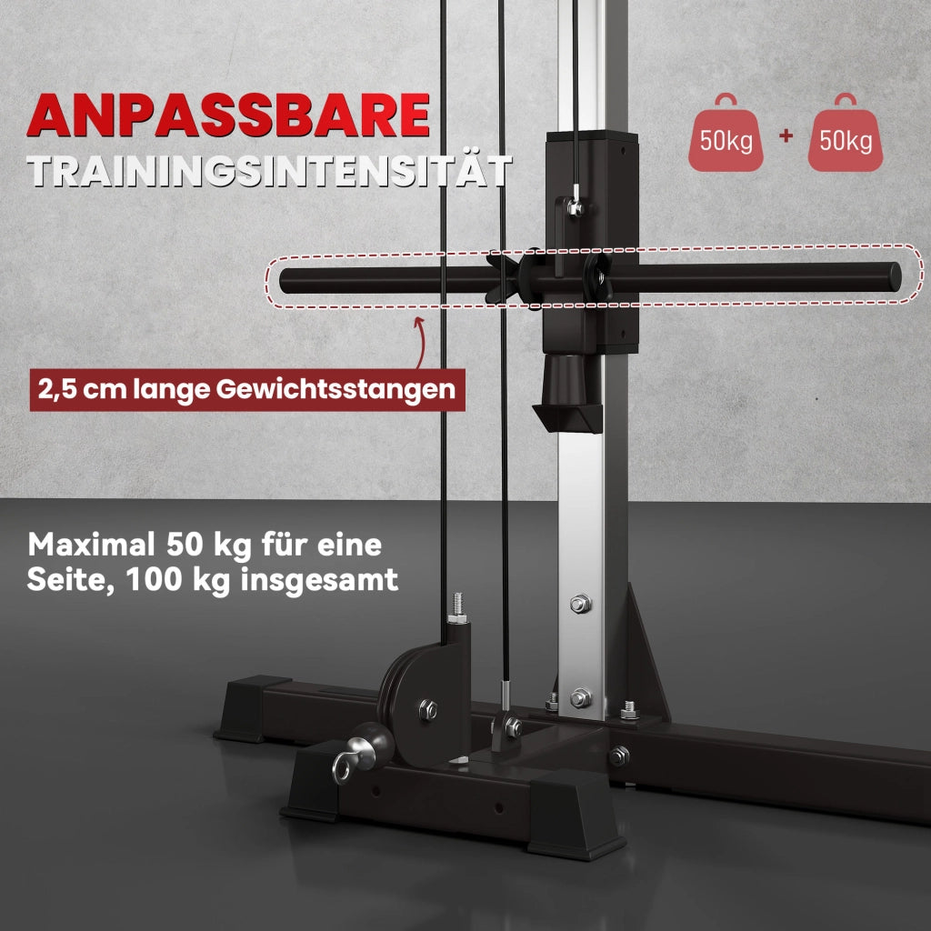 Stazione Fitness Crossover con Cavi per 1 o 2 Persone in Acciaio e Plastica, Power Rack Regolabile per Casa, Nero
