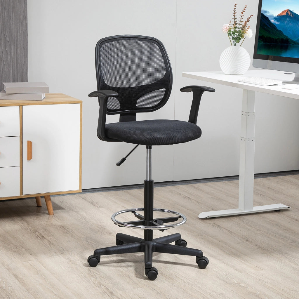 Sedia da ufficio ergonomica nera con schienale in rete e poggiapiedi regolabile 60 x 56 x 110 132 cm