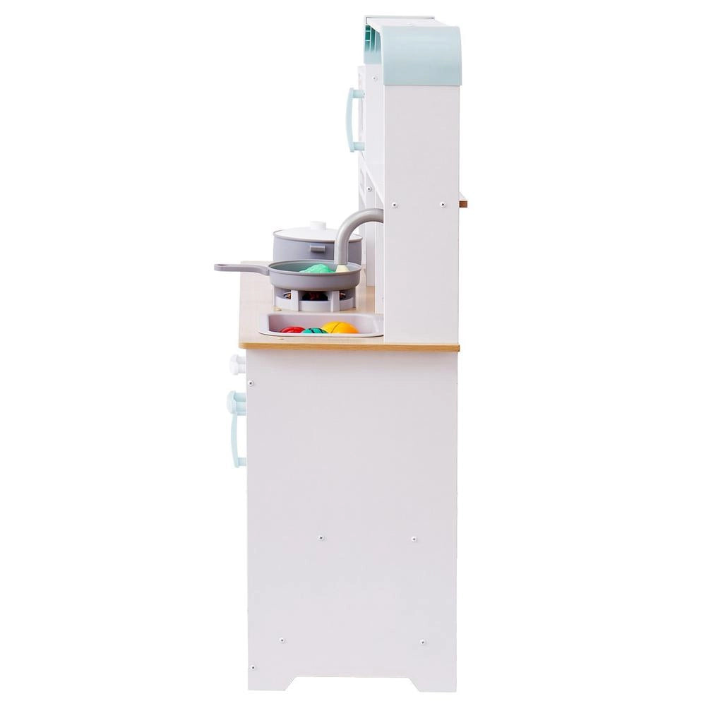 Giocattolo Cucina Bambini Legno Luci Suoni Macchina Ghiaccio Forno Lavello Microonde Frigorifero Utensili 24 Pezzi Bianco