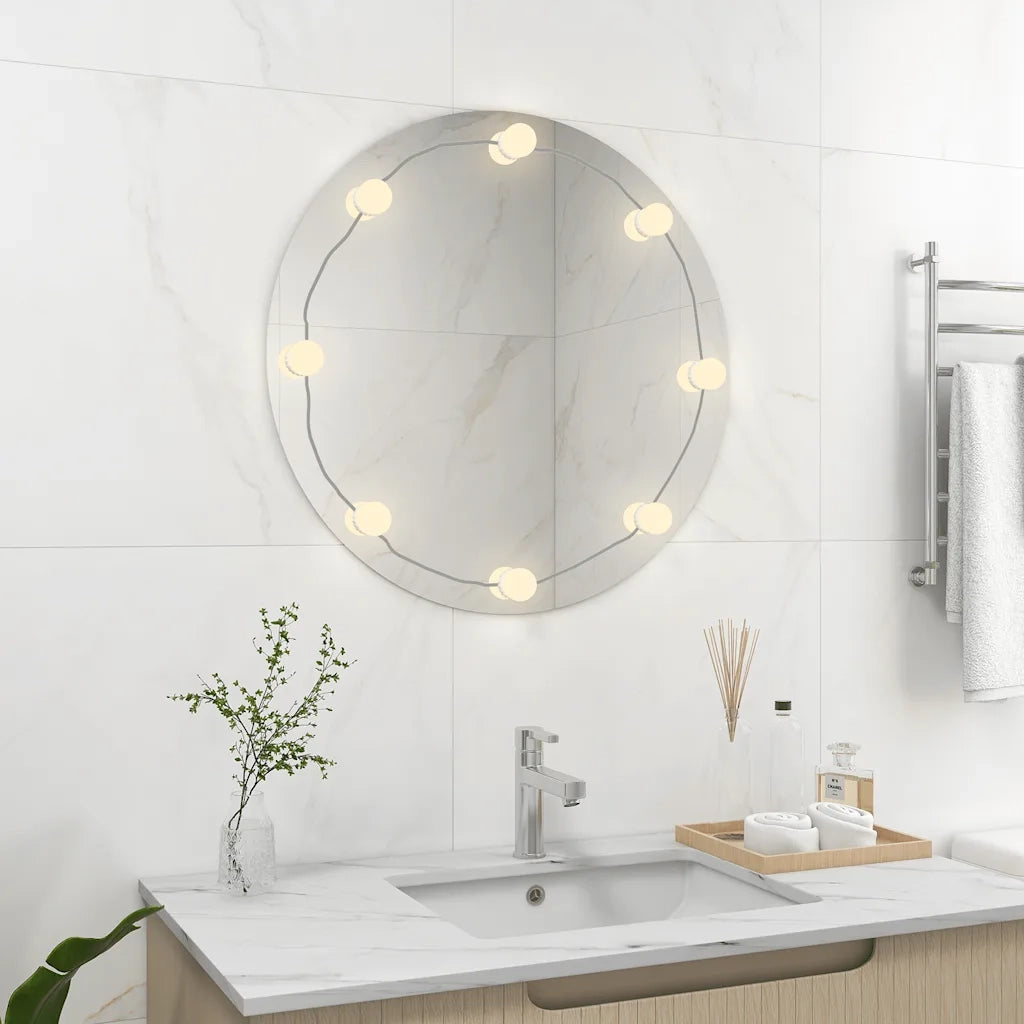 Specchio da Parete Rotondo con Luci LED-Specchio a Muro-Specchio Decorativo in Vetro 194993