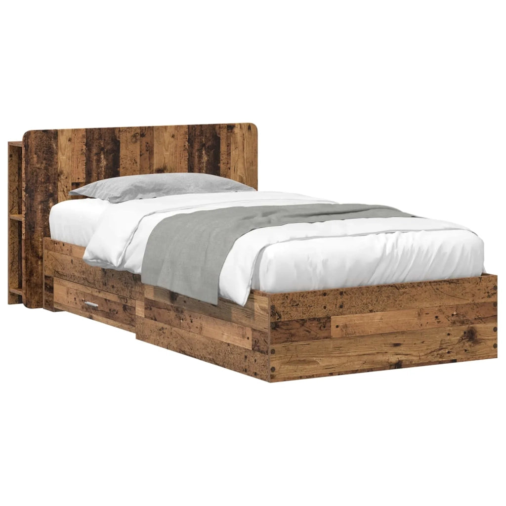 Letto singolo | Letto per adulti | Telaio del letto con storage Legno antico 80 x 200 cm