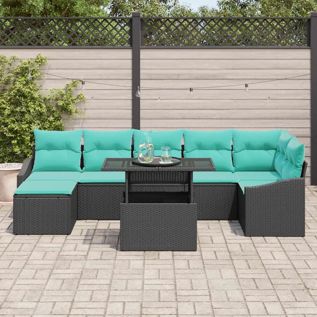 Set Divano da Giardino con cuscino 8 pcs Nero e Blu polyrattan 3349052