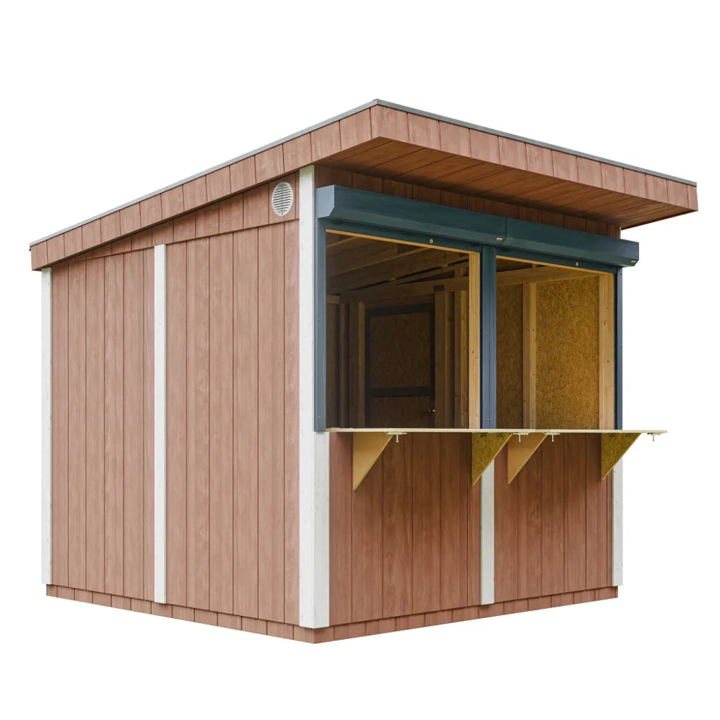 Chiosco esterno PREMIUM - 5,9m?² - H240x248x305 cm - Costruzione pannello PREMIUM - Timbela M950-REDWOOD RED
